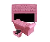 Conjunto Cabeceira Geovana e Recamier Veneza Baú Queen 160 cm Suede Rosa Barbie - INCASA DECOR
