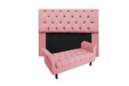 Conjunto cabeceira mirage solteiro 100cm + recamier calçadeira new grecia 100cm suede rosa