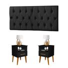 Conjunto Cabeceira Painel Paris 1,40 Suede Capitone Preta e 02 Mesas de Cabeceira Pérola Preta