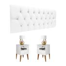 Conjunto Cabeceira Painel Paris 1,60 Capitone Branca e Mesa de Cabeceira Pérola Branca