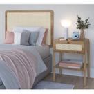 Conjunto Cabeceira Solteiro 90cm e Mesa de Cabeceira 1 Gaveta Pé Madeira Palhinha Oslo Bege