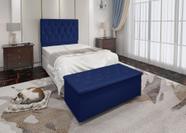 Conjunto Cabeceira Solteiro e Recamier Baú 0,90m Mari Suede Azul Marinho SKY MOBILE