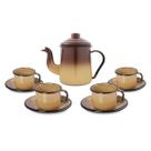 Conjunto Café Esmaltado Ewel Marrom 9 pçs Bule e Xícaras