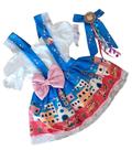 Conjunto Caipira Com Salopete, Ciganinha E Laço Bico De Pato Festa Junina Quadrilha BK30
