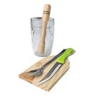 Conjunto caipirinha copo socador tabua faca colher kit preparo de bebiba 5 peças
