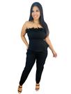 Conjunto Calça Alfaiataria E Cropped Pplum Flores 3112