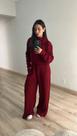Conjunto Calça/Blusa Cropped Gola Boba Tricot Mousse Cor:VermelhoTamanho:36-42