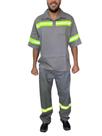 Conjunto Calça e Camisa Brim Faixa Refletiva Manga Curta