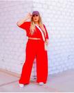 Conjunto calça e cropedd vermelho Plus size viscolinho