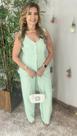 Conjunto Calça Pantalona Com Lastex Costa Colete Fecho Botões Crisconf