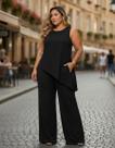 Conjunto Calça Pantalona e Blusa Longa Assimétrica Plus Size Cor:PretoTamanho:G2