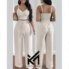 conjunto calça pantalona e cropped areia duna luxo verão alfataria Alça Regulagem bojo 2025