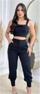 Conjunto calça pantalona e cropped de linho wide leg tamanho unico na cor preta