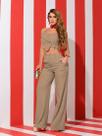 Conjunto Calça Wide Leg e Cropped Empório PitBull 93557 Cor:Caqui ClaroTamanho:G