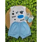 Conjunto Calce Facil Com Body E Short Bebe Menino Mêsversario Estampado Verão 100% Suedine