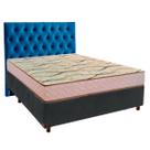 Conjunto Cama Box Azul Casal + Colchão D33 Maxsono Paropas + Cabeceira