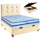 Conjunto Cama Box Bau Bege Casal + Colchão Molas Ensacadas Blue Paropas + Cabeceira