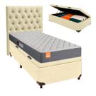 Conjunto Cama Box Bau Bege Solteiro + Colchão D23 Pro Inducol + Cabeceira
