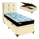 Conjunto Cama Box Bau Bege Solteiro + Colchão Molas Ensacadas Life Gold Paropas + Cabeceira