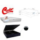 Conjunto Cama Box Baú Bipartida Blindada Click com Colchão Castor Class New Tecnopedic One Face 138x188 Confortável e Praticidade