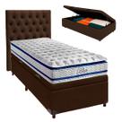 Conjunto Cama Box Bau Blindado Solteiro + Colchão Molas Ensacadas Blue Paropas + Cabeceira