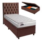 Conjunto Cama Box Bau Blindado Solteiro + Colchão Molas Ensacadas Hanover Inducol + Cabeceira