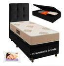 Conjunto Cama Box Bau + Cabeceira + Colchão Solteiro D33 + Travesseiro Ortobom