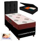Conjunto Cama Box Bau + Cabeceira + Colchão Solteiro D45 + Travesseiro Ortobom