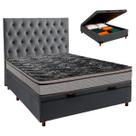 Conjunto Cama Box Bau Cinza Casal + Colchão D28 Conforto Paropas + Cabeceira