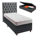 Conjunto Cama Box Bau Cinza Solteiro + Colchão D33 D33 Inducol + Cabeceira