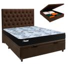 Conjunto Cama Box Bau Marrom Casal + Colchão Molas Ensacadas Life Gold Paropas + Cabeceira