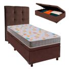 Conjunto Cama Box Bau Marrom Solteiro + Colchão D20 D20 Inducol + Cabeceira