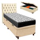 Conjunto Cama Box Bau Perola Solteiro + Colchão D33 Iso100 Ortobom + Cabeceira