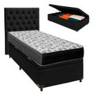 Conjunto Cama Box Bau Preto Solteiro + Colchão D33 Iso100 Ortobom + Cabeceira