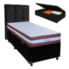 Conjunto Cama Box Bau Preto Solteiro + Colchão Molas Ensacadas Legaccy Paropas + Cabeceira
