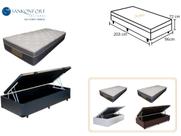 Conjunto Cama Box Baú Solteiro King Americano + Colchão Sankonfort Sleep Fresh 96x203x72 (Molas Ensacadas - Super Confortável - Linha Alta)