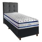 Conjunto Cama Box Cinza Solteiro + Colchão Molas Ensacadas Blue Paropas + Cabeceira