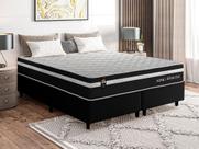 Conjunto Cama Box Queen Size Durham 158x198x60 Preto/Branco c/Molas Ensacadas
