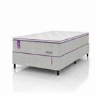 Conjunto Cama Box Solteirão Smartz 108x198 Molas Ensacadas Colchão Atrio D28 + Base Madeira Jacquard Bege