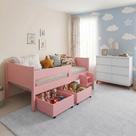 Conjunto Cama Infantil Luna Plus 2 Baús e Escada + Cômoda Londres 6 Gavetas Branco/rosa