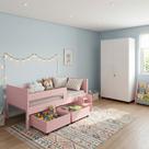 Conjunto Cama Luna Plus e Armário Multiuso Gold 2 Portas para Quarto Infantil Encantador - Rosa