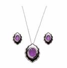 Conjunto Camafeu Pedra Fucsia Fusion Banhado a Ródio - Semijoias