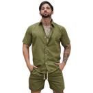 Conjunto Camisa Linho Masculino Linho botão Bermuda Linho