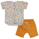 Conjunto camisa linho off white estampada e bermuda sarja mostarda Sonho Mágico Conjunto camisa linho off white estampada e bermuda sarja mostarda Sonho Mágico