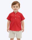 Conjunto Camisa Vermelha e Bermuda Off White Infantil Masculino Vigat 3119