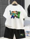 Conjunto Camiseta Algodão Bermuda Menino Estampa Minecraft