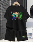 Conjunto Camiseta Algodão Bermuda Menino Estampa Minecraft Conjunto Camiseta Algodão Bermuda Menino Estampa Minecraft