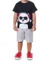 Conjunto Camiseta Azul Marinho desenho Panda e Short Cinza