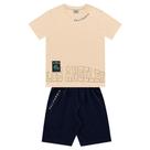Conjunto camiseta baunilha Los Angeles e bermuda azul marinho Fakini