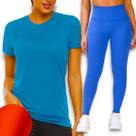 Conjunto Camiseta BLUSINHA MALHA FRIA POLIAMIDA + Calça Legging Leg BÁSICA COLORIDA Fitness 584